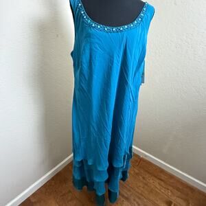 NWT Ignite by Carol Lin Seagreen Satin Chiffon Dress Size 18W Beaded Neckline